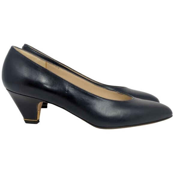 David Evins Vintage Black Leather Heels, Women's 5.5B - Picture 2 of 7